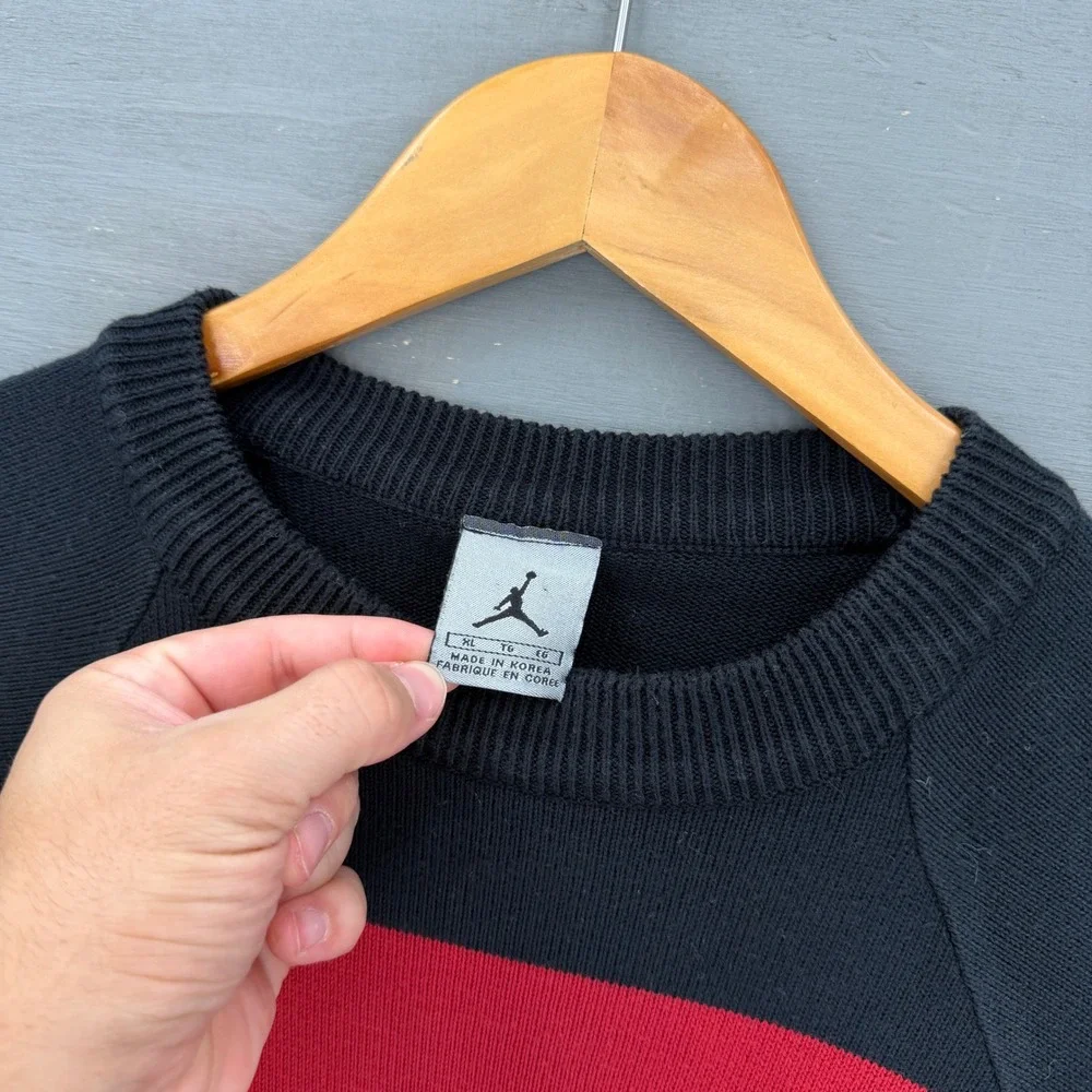 Y2K Jordan Brand Knit Sweater Black Red Colorblock Short Sleeve XL